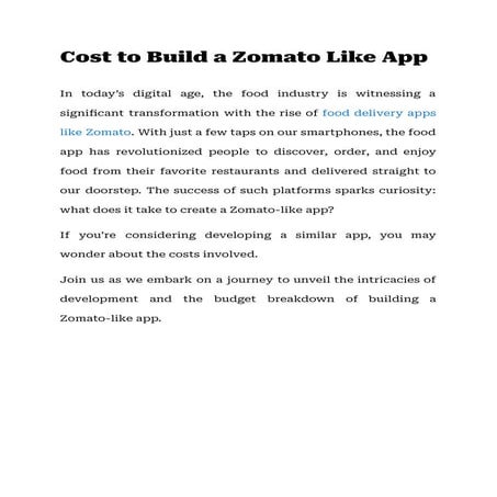 How much does it cost to develop a Zomato-like app | PDF