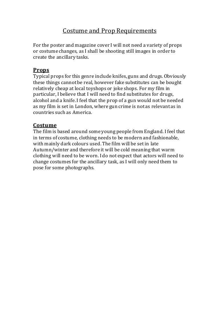 Costume and Prop Requirements