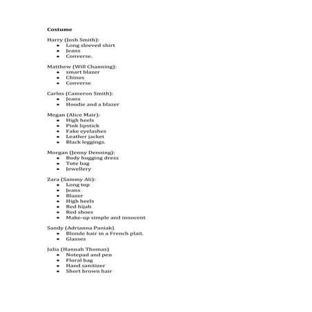 Dating 101 Actor Call Sheet | DOCX