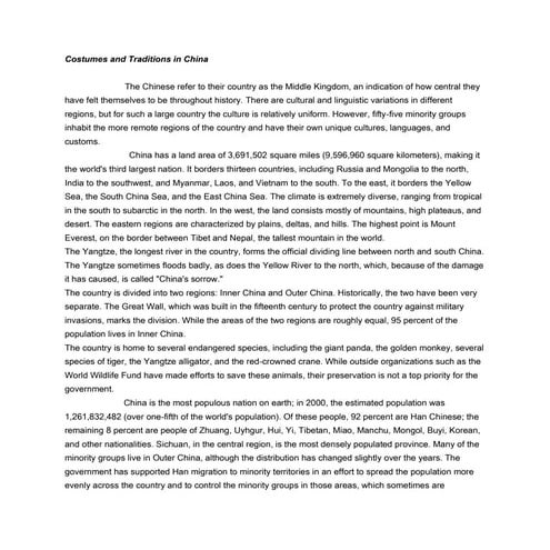 Costumes and traditions in china