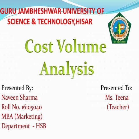 Cost volume profit analysis