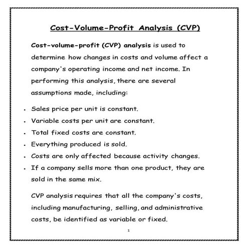 Notes on Cost volume profit analysis