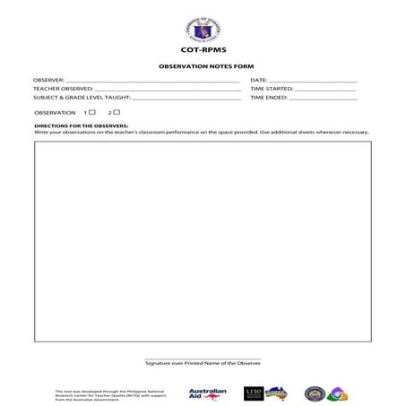 COT-RPMS Observation Notes Form. Department of educationpdf | PDF