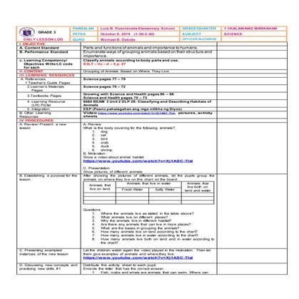 COT Lesson Plan Science 3 Animal's Habitat