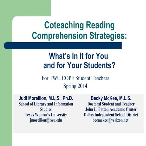 Classroom Teachers and School Librarians Coteaching Reading Comprehension Str...