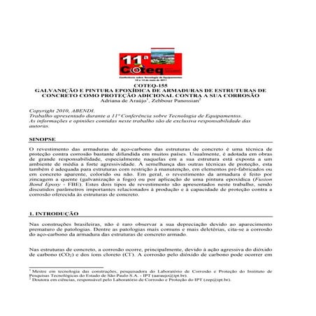GALVANIZAÇÃO E PINTURA EPOXÍDICA DE ARMADURAS DE ESTRUTURAS DE CONCRETO COMO ...