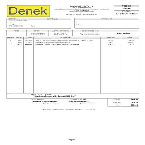 Cotizacion denek refacciones num_184370 | PDF