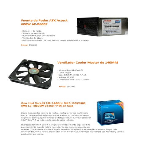 Catalogo de partes de la computadora | PDF