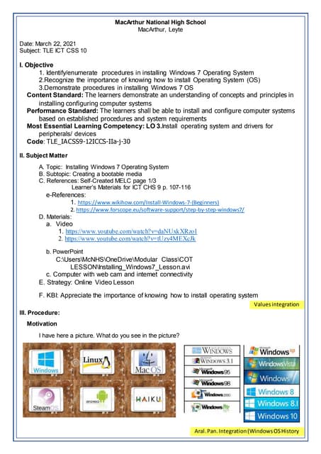 TLE ICT CSS 10 Cot lesson plan1
