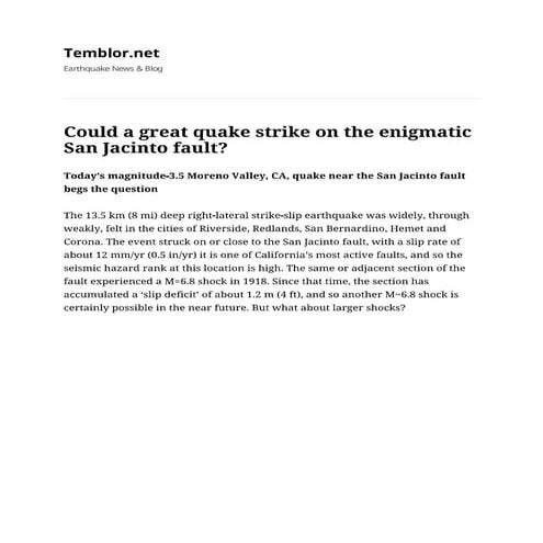 Could a great quake strike on the enigmatic san jacinto fault    temblor