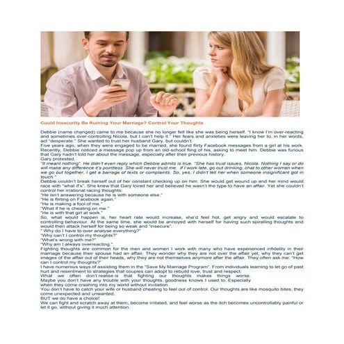 Could Insecurity Be Ruining Your Marriage? Control Your Thoughts