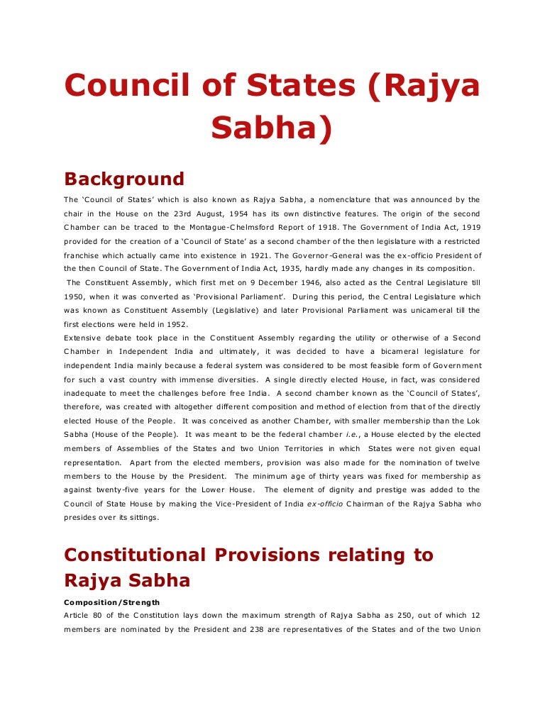 Council Of States Rajya Sabha