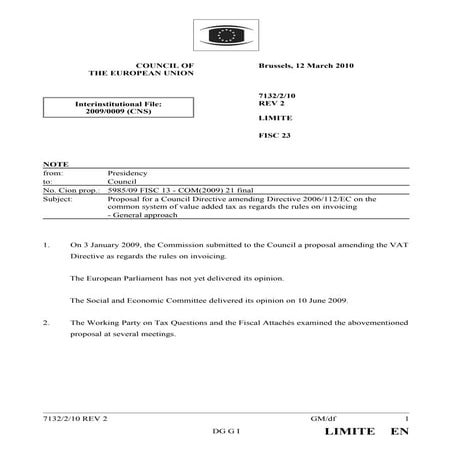 Council Of The European Union, Brussels, 12 March 2010