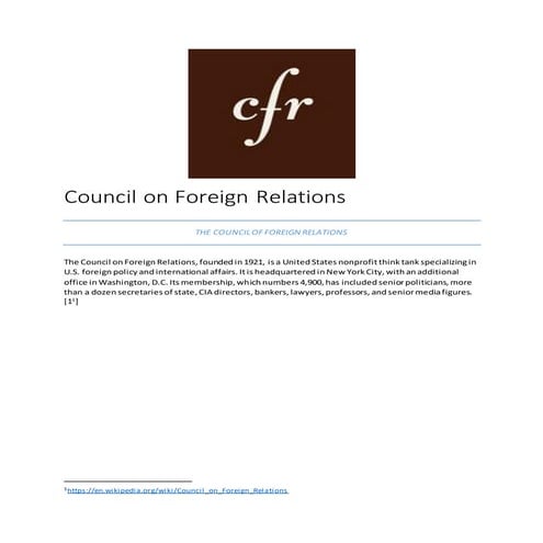 The Council On Foreign Relations (CFR) aka The Secret Government | PDF