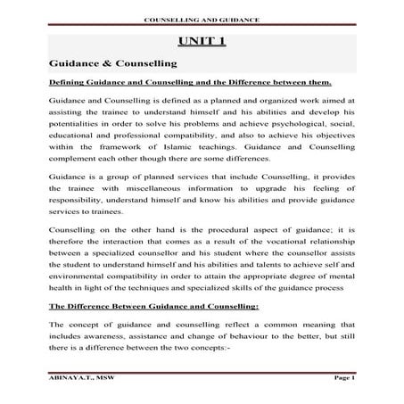 Counseling and guidance