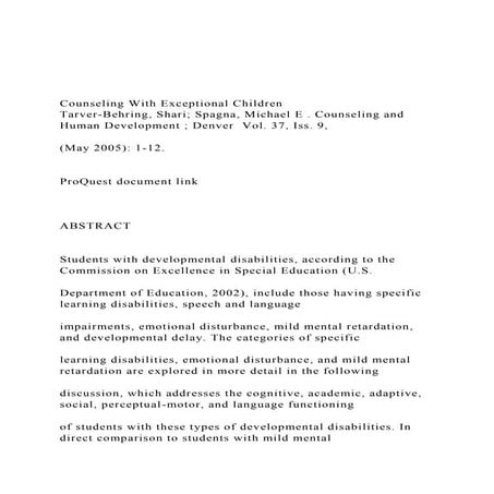 Counseling With Exceptional Children  Tarver-Behring, Shar.docx