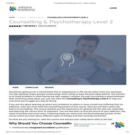 Counselling & psychotherapy level 2 - Adams Academy
