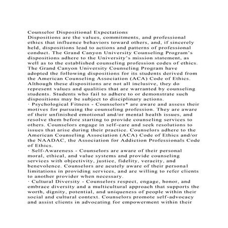 Counselor Dispositional Expectations Dispositions are the values.docx