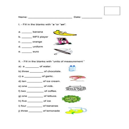 Countable and uncountable nouns exam