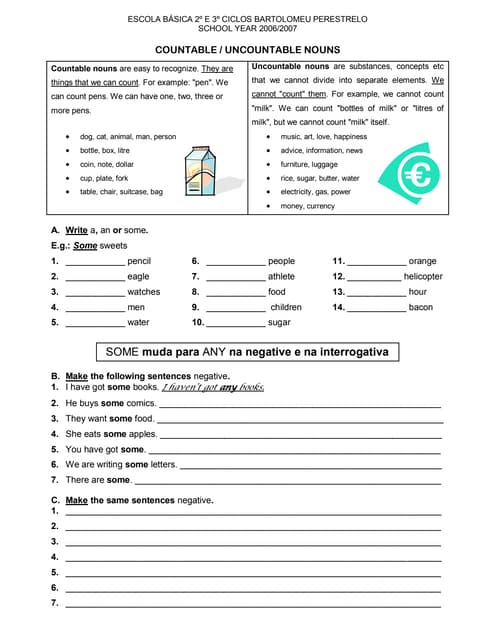 countable and uncountable Nouns | PDF