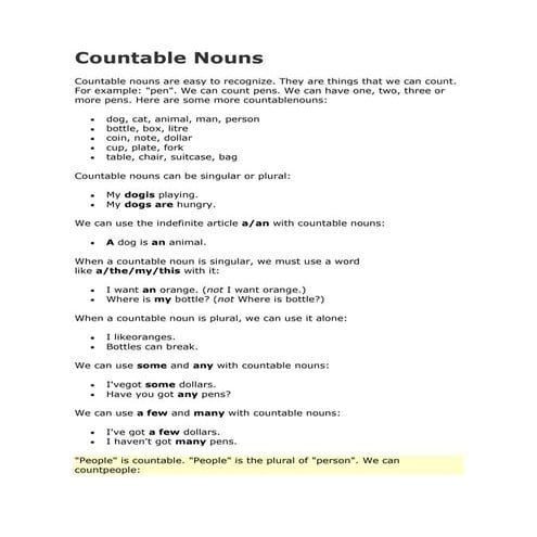Countable uncountable nouns nouns