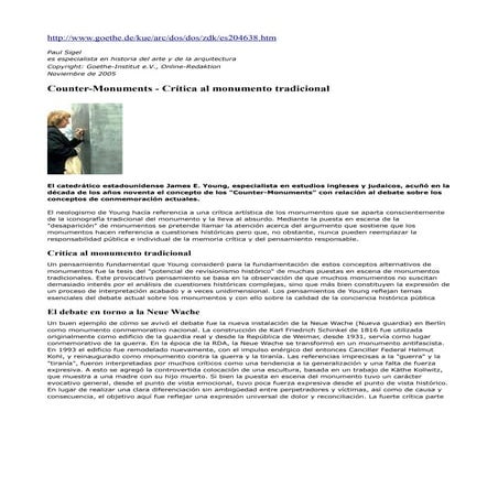 Counter monuments - crítica al monumento tradicional | PDF