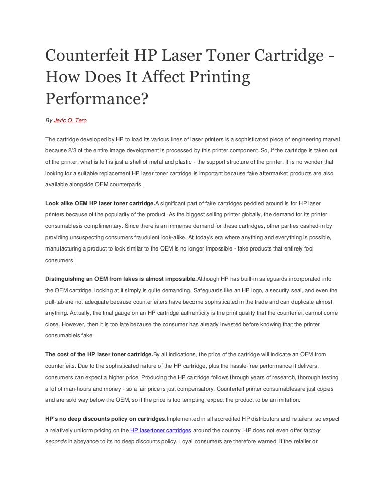 Counterfeit hp laser toner cartridge how does it affect printing pe…