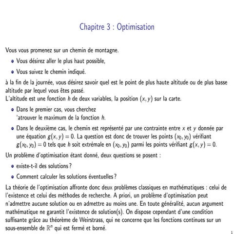 Cours de maths sur optimisation 1 ère année d’école d’ingénieur | PDF
