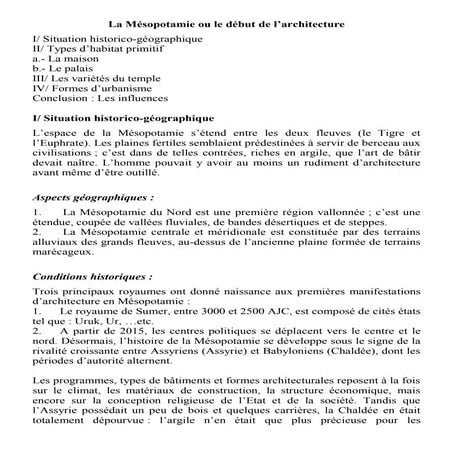 Cours HCA: La mésopotamie ou le début de l'architecture