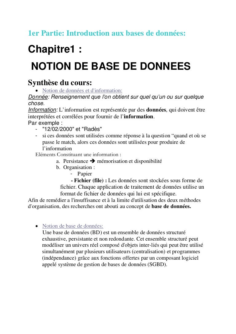 Cours Complet Base De Donne Bac