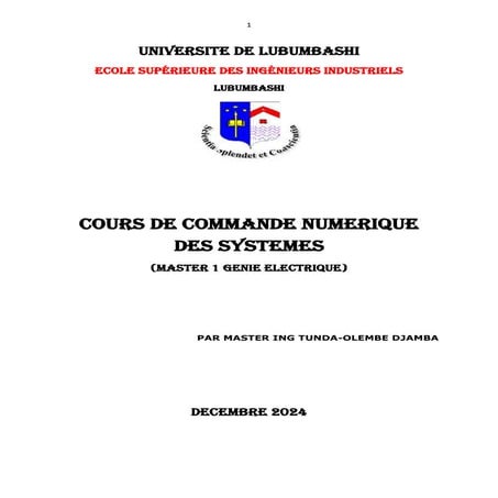 TUNDA OLEMBE DJAMBA,  COURS DE COMMANDE NUMÉRIQUE DES SYSTÈMES.