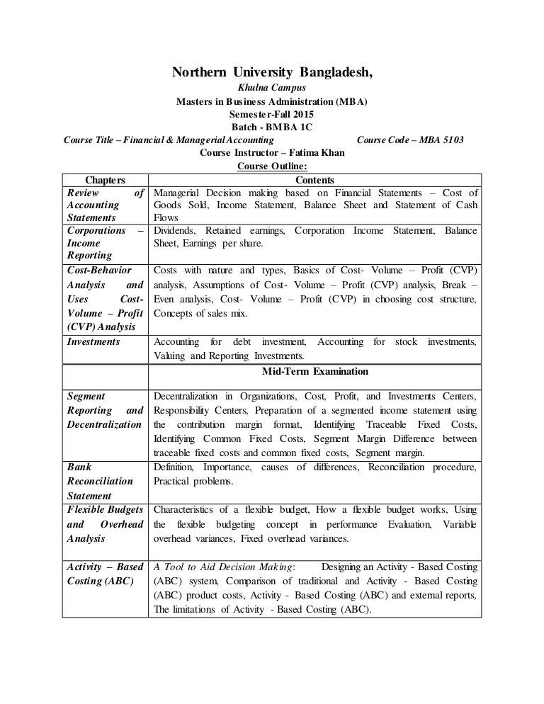 Course Outline Designed For Financial And Management