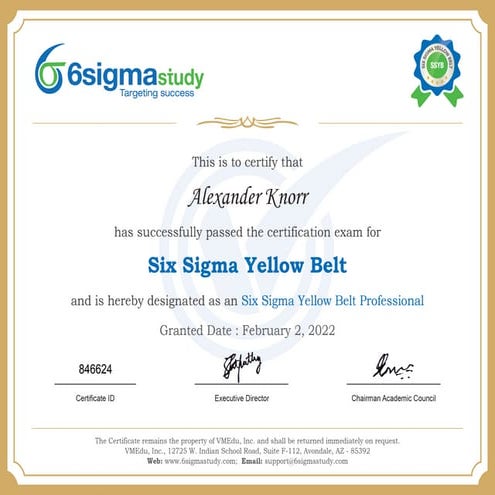 Course certificates 6sigmastudy alexander knorr
