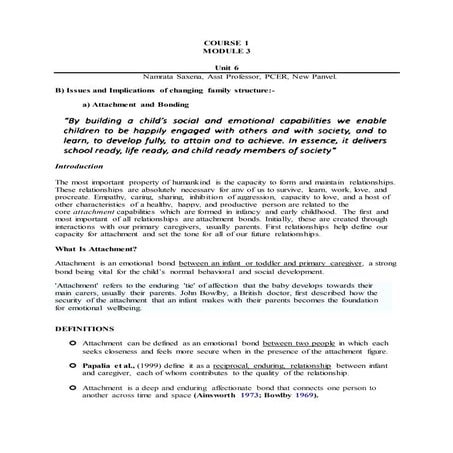 Attachment and bonding  COURSE 1   b.ed notes