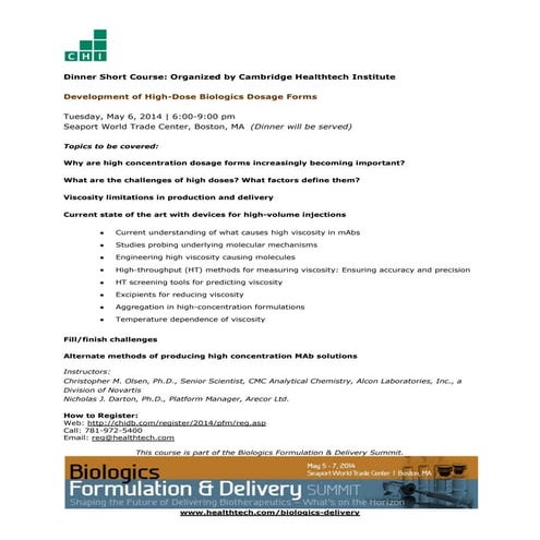 Course: Development of High-Dose Biologics Dosage Forms