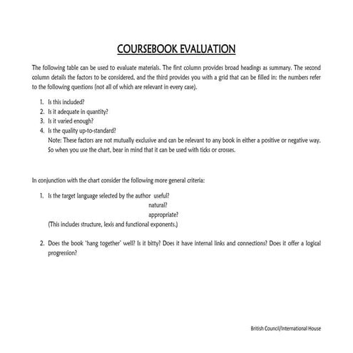 Coursebook Evaluation