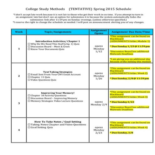 Course calendar Fall 15 stus   online