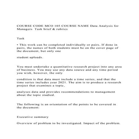 COURSE CODE MCO 105 COURSE NAME Data Analysis for Managers  Ta.docx