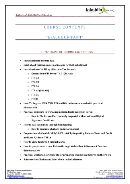 Course Contents for e-Accountant