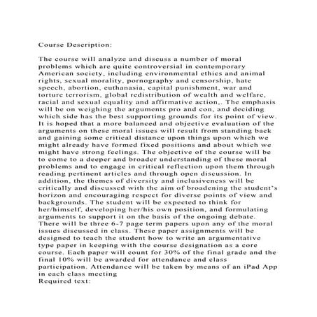 Course DescriptionThe course will analyze and discuss a numbe.docx