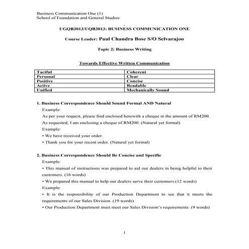 Business Communication: Course notes topic 2 210613 024417