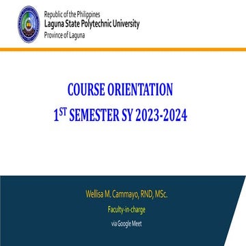 Course Orientation on selected course in Bachelor of Science in ...