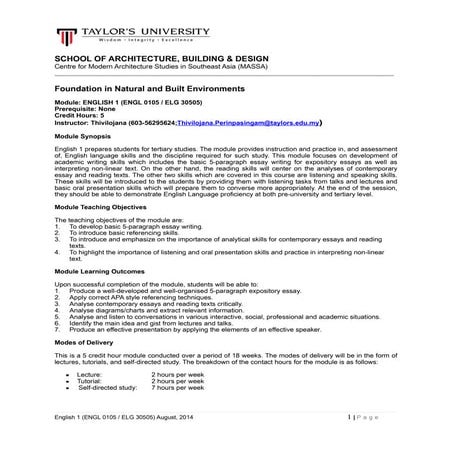 English I - Course Outline