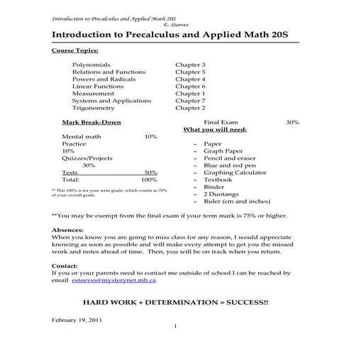 Course Outline February 2011