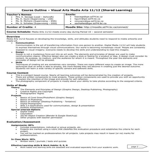Course outline 2011 vma11 12