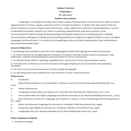 SUBJECT OUTLINE IN LANGUAGE