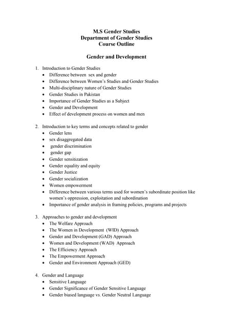 Course outlines gender studies punjab