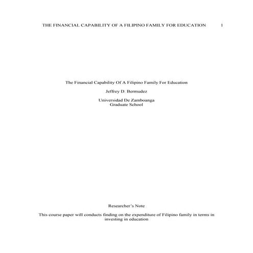THE FINANCIAL CAPABILITY OF A FILIPINO FAMILY FOR EDUCATION 