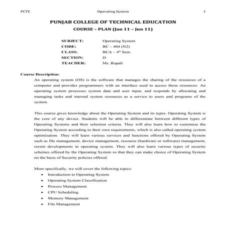 Course plan os | PDF