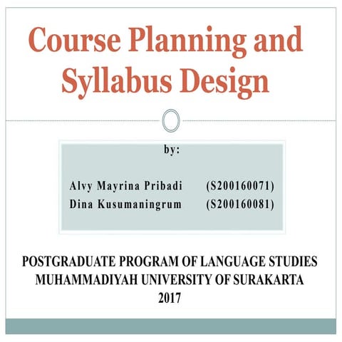 Course Planning and Syllabus Design
